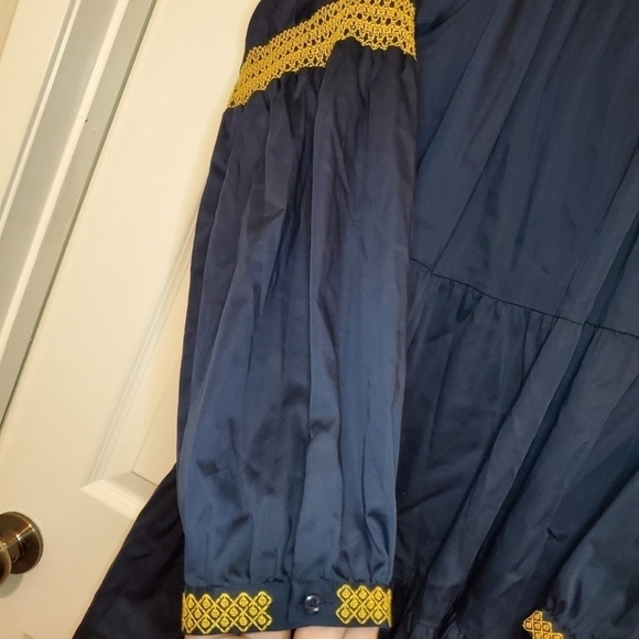 Elizabeth and James Navy Blue Peasant Tiered Dress Embroidered Long Sleeve - Picture 4 of 12